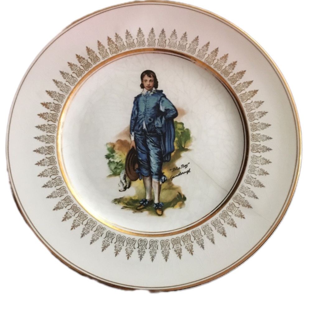 Elegant Gold and Blue Decorative Plate